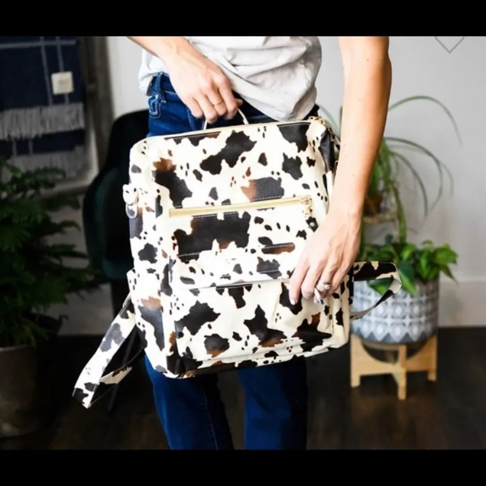 Cow Print Backpack Black and‎ White Restocked